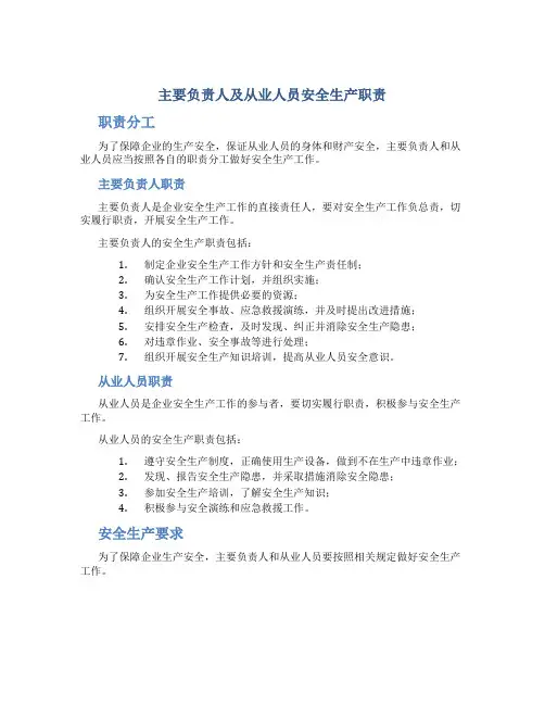 主要负责人及从业人员安全生产职责