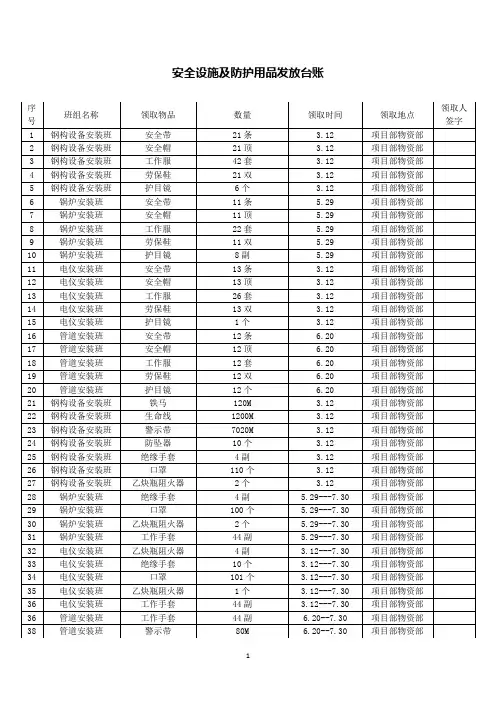 安全设施及防护用品发放台账