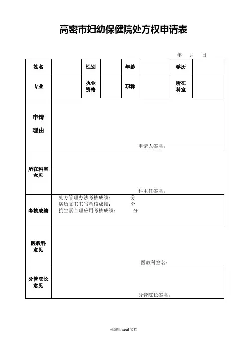 处方权申请表