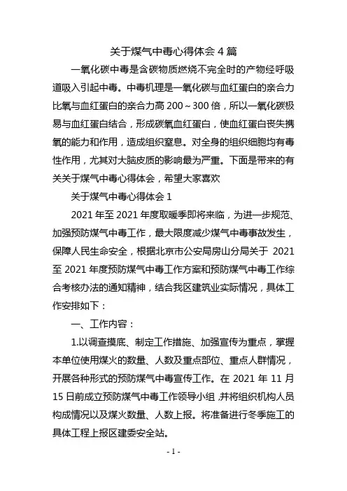 关于煤气中毒心得体会4篇