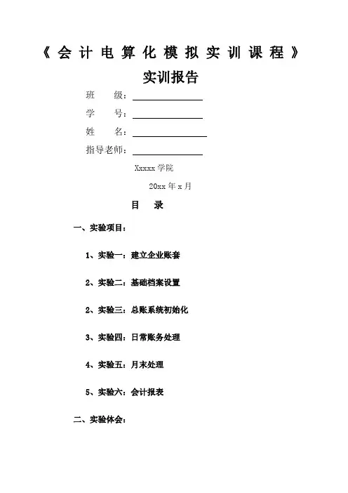 会计电算化实训报告 用友ERP 