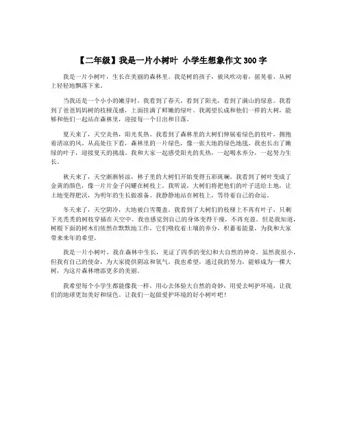 【二年级】我是一片小树叶 小学生想象作文300字
