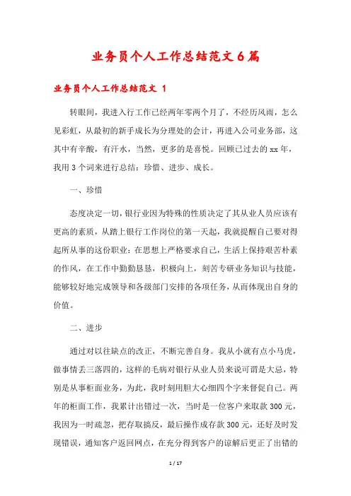 业务员个人工作总结范文6篇