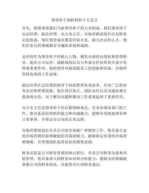 领导班子剖析材料个人发言