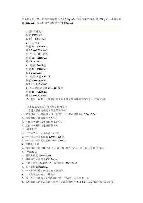 每平方米钢筋含量