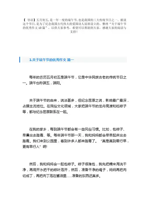 关于端午节的优秀作文10篇