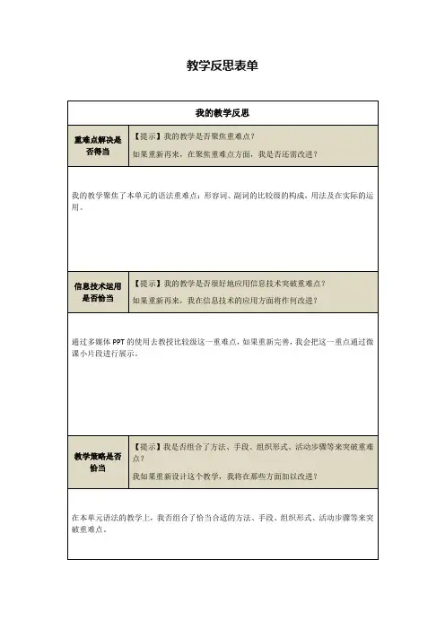 语法之比较级的教学反思