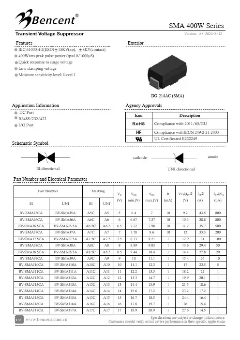 1 6 SMA 400W 系列脉冲电压压制器技术参数说明书