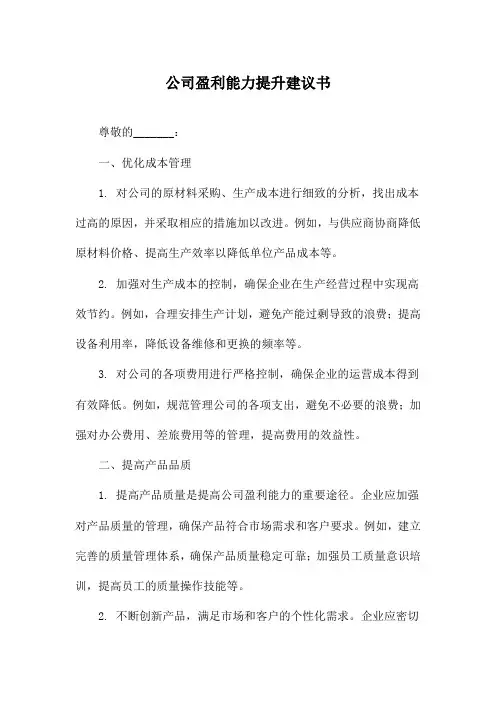 公司盈利能力提升建议书