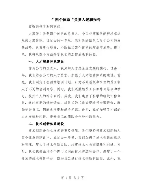 ”四个体系“负责人述职报告