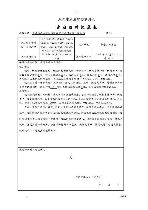 检查井、预制井盖板旁站记录