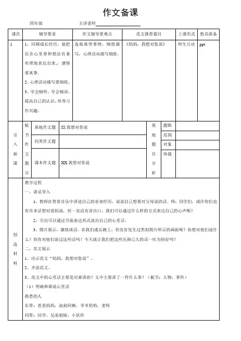 四年级下册语文作文素材-XX我想对你说-部编版