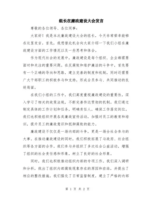 组长在廉政建设大会发言