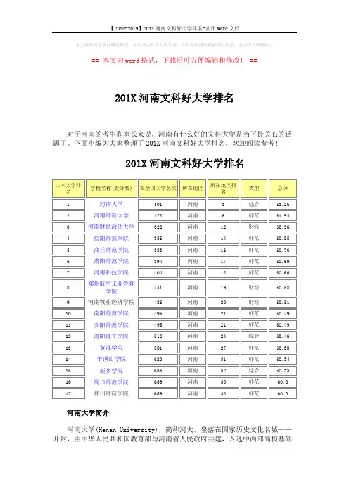【2018-2019】201X河南文科好大学排名-实用word文档 (3页)