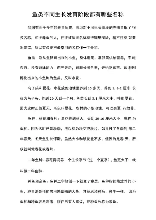 鱼类不同生长发育阶段都有哪些名称
