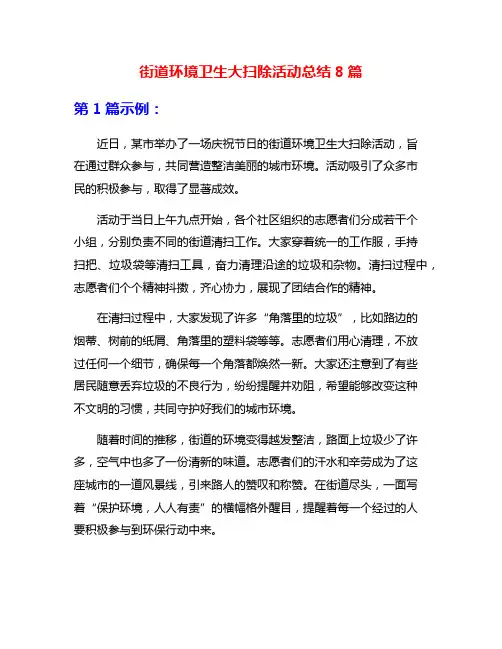 街道环境卫生大扫除活动总结8篇
