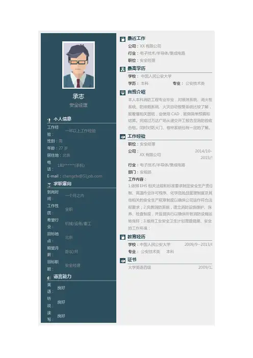 安全经理求职简历模版
