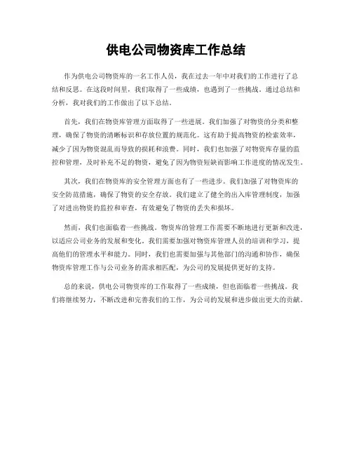 供电公司物资库工作总结