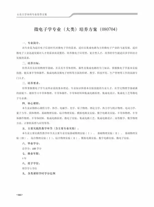 微电子学专业(大类)培养方案(080704)