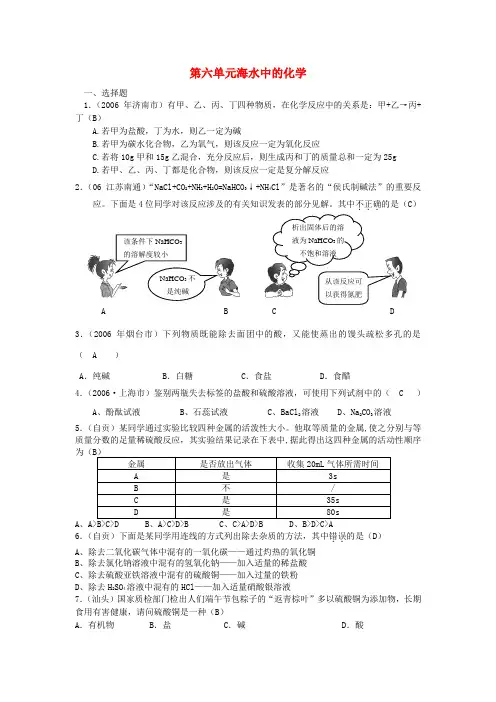 九年级化学 第六单元海水中的化学单元试题汇编 鲁教版