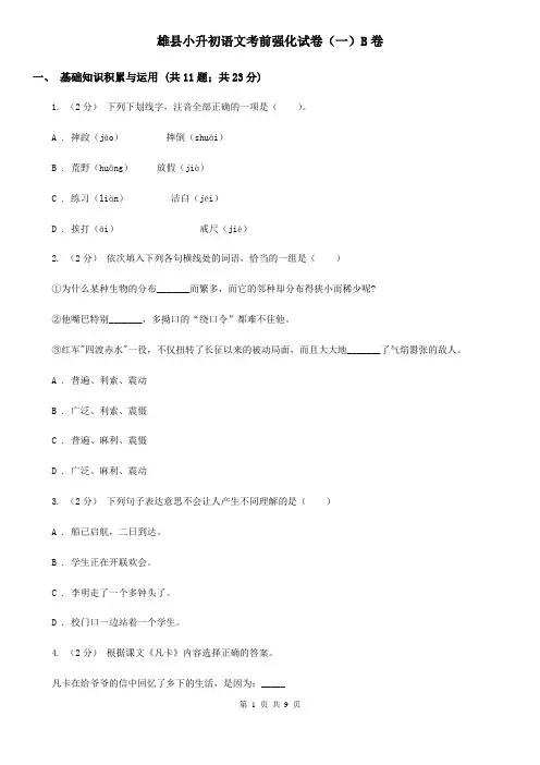 雄县小升初语文考前强化试卷(一)B卷