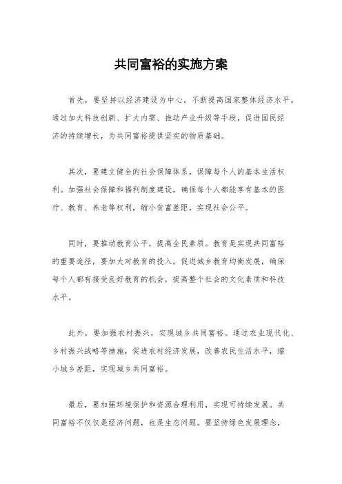 共同富裕的实施方案