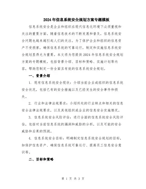 2024年信息系统安全规划方案专题模板