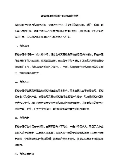 2023年船舶修理行业市场分析现状