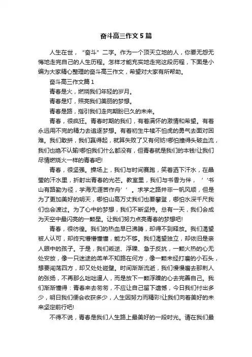 奋斗高三作文5篇