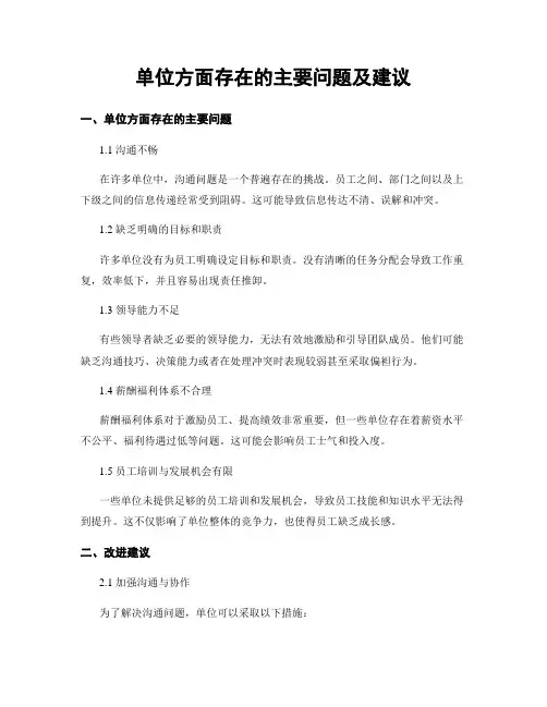 单位方面存在的主要问题及建议