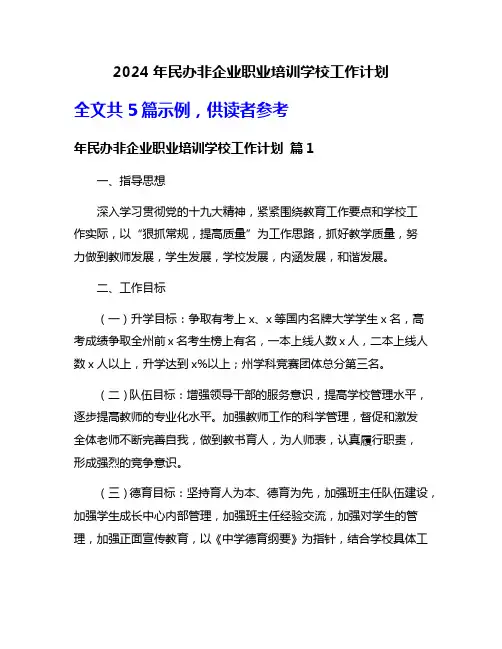 2024年民办非企业职业培训学校工作计划