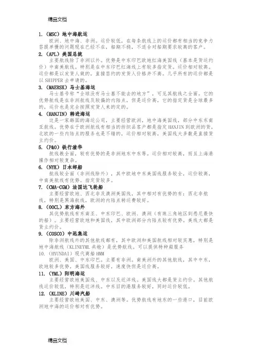 各个船公司的航线-各航线的主要港口(汇编)