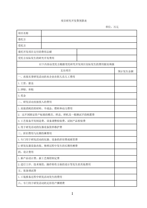 技术项目研发费用详单