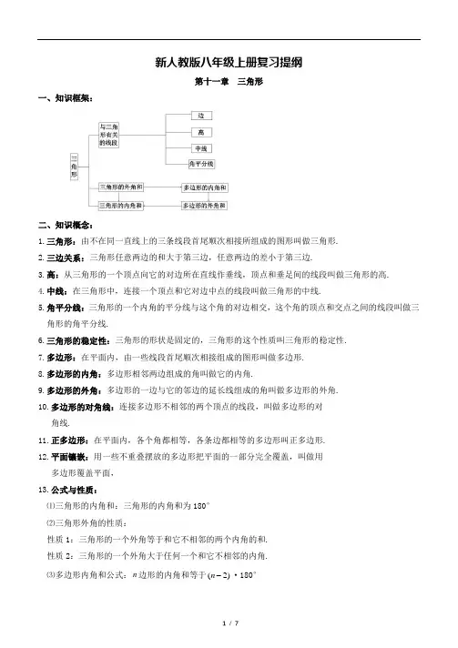 八年级上册数学知识点总复习提纲