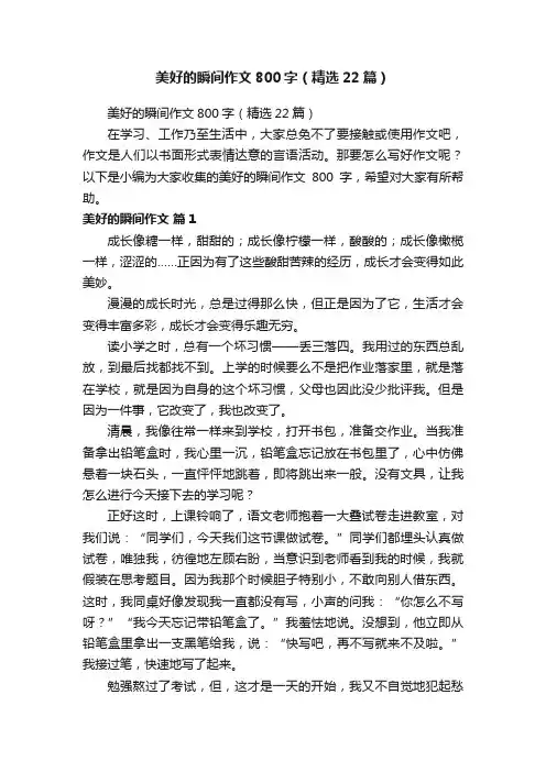 美好的瞬间作文800字（精选22篇）