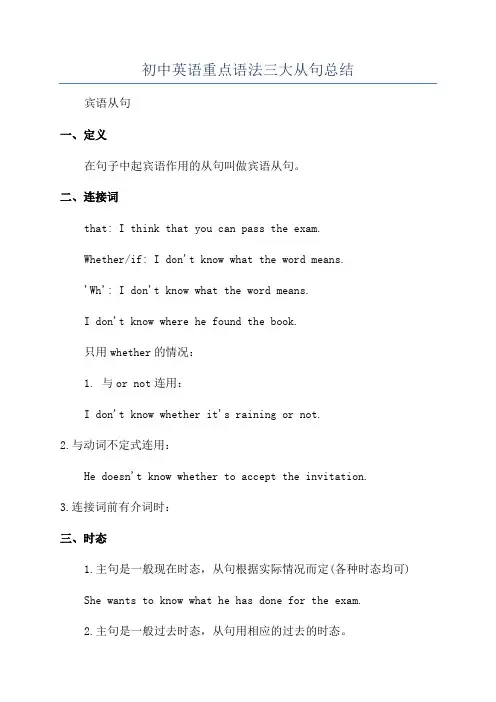 初中英语重点语法三大从句总结