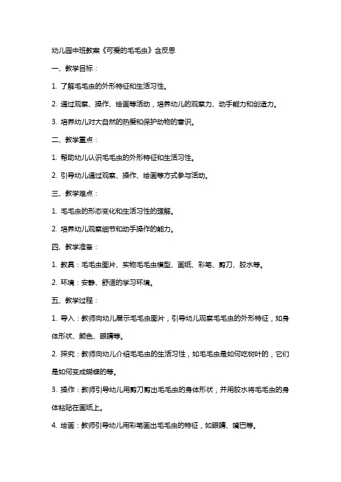 幼儿园中班教案《可爱的毛毛虫》含反思