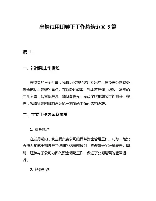 出纳试用期转正工作总结范文5篇
