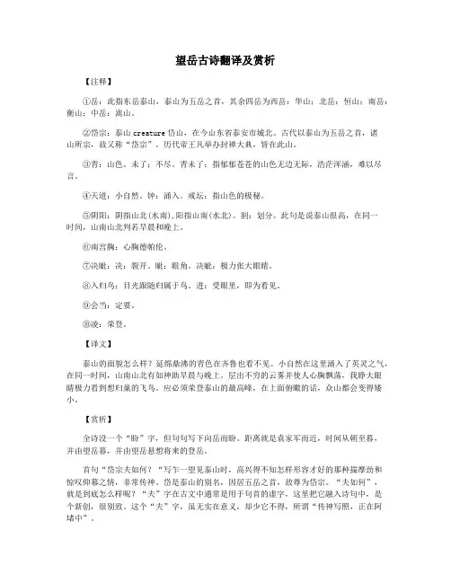 望岳古诗翻译及赏析
