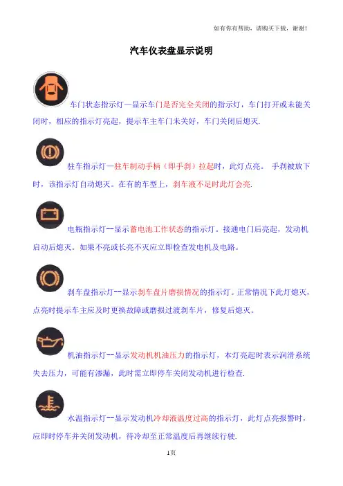 汽车仪表盘指示灯及车内功能按键图解