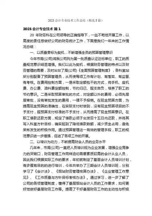 2023会计专业技术工作总结（精选5篇）