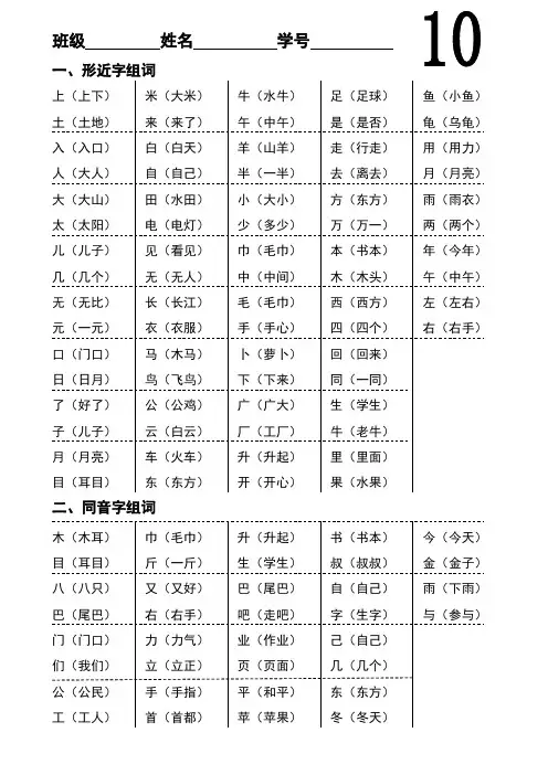 10、形近字、同音字、多音字