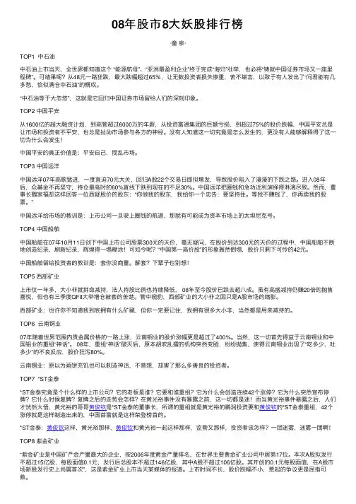 08年股市8大妖股排行榜