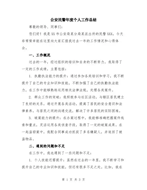 公安民警年度个人工作总结