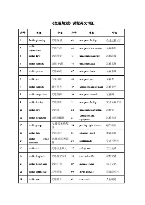 交通规划课程英文词汇