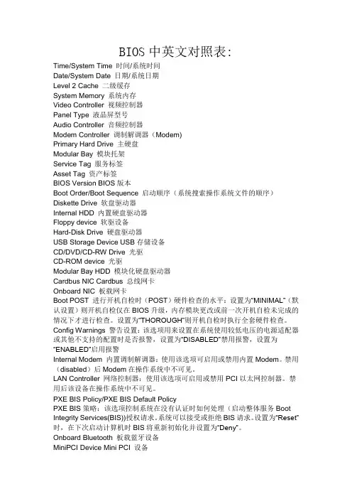 BIOS中英文对照表