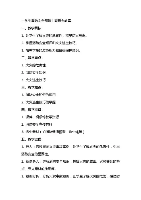 小学生消防安全知识主题班会教案