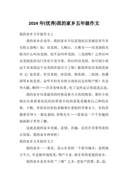 2024年(优秀)我的家乡五年级作文