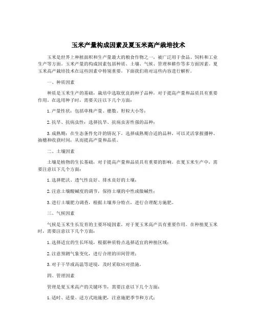 玉米产量构成因素及夏玉米高产栽培技术