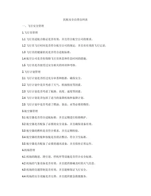 民航安全自查自纠表